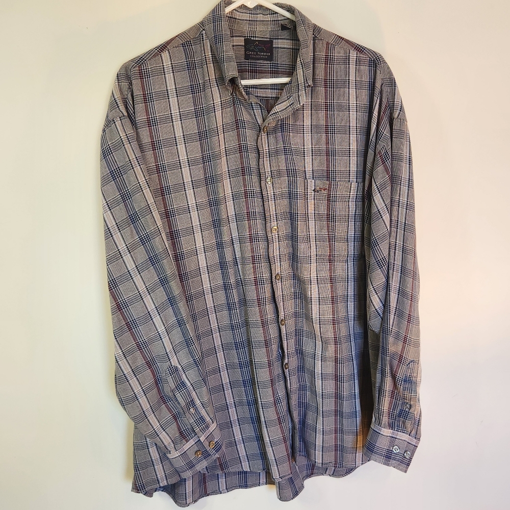 Greg Norman Collection XL Men’s Plaid Button Down Shirt – 100% Cotton Made Korea